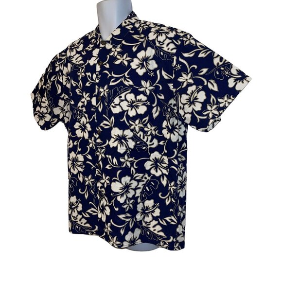 Retro Hilo Hattie Hawaiian Shirt Mens XL Floral Plumeria Leaf Aloha Beach Blue - Picture 6 of 10